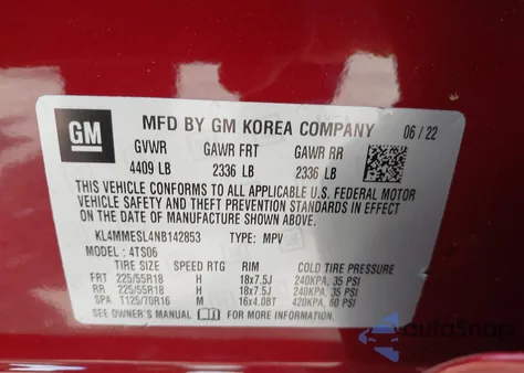 2022 Buick Encore Gx Awd Select из США, поврежденный, VIN KL4MMESL4NB142853